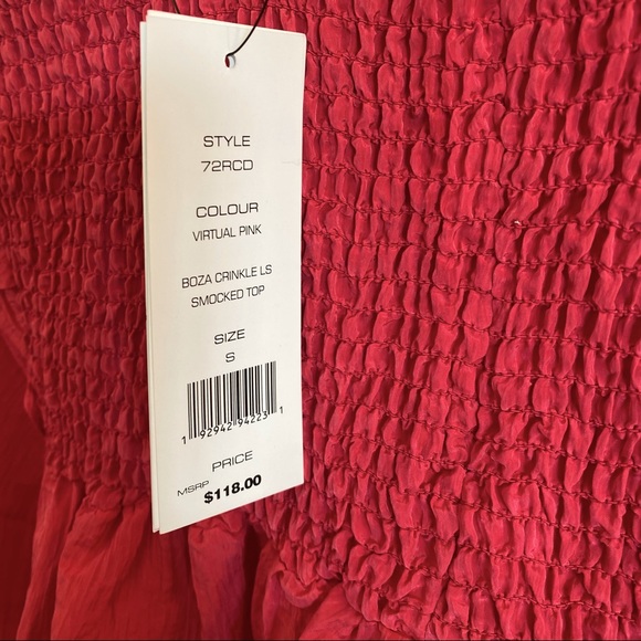 NWT French Connection Prairie Crinkle Smocked High Neck Top Pink Small - Picture 11 of 14